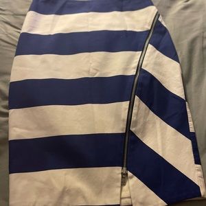 Express striped blue and white skirt adorned with zipper down the front